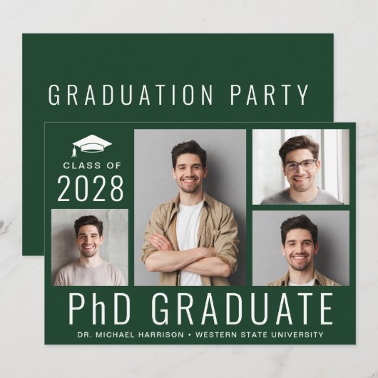 PhD-doctoraat 5 Foto Green Graduation Party Kaart (Voorkant / Achterkant)