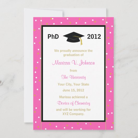 PhD Doctoraatsaankondiging Roze Confetti Aankondiging (Voorkant)