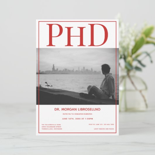 PhD-graad Afstuderen Foto Red Graduation Party Kaart (Staand voorkant)