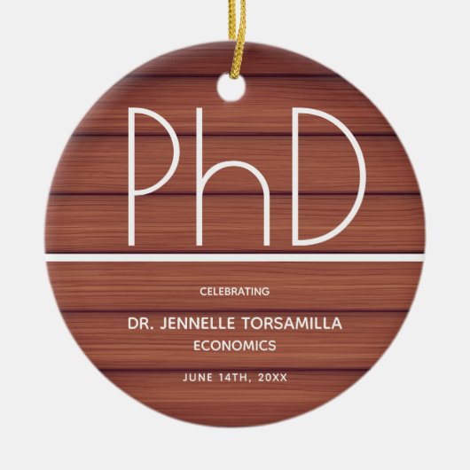 PhD graad Afstuderen Hout Background Keepomwille Keramisch Ornament (Voorkant)