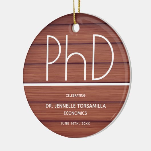 PhD graad Afstuderen Hout Background Keepomwille Keramisch Ornament (Links)