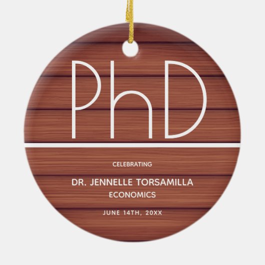 PhD graad Afstuderen Hout Background Keepomwille Keramisch Ornament (Achterkant)