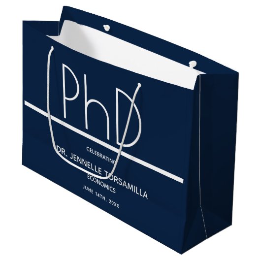 PhD graad Blauw Graduation Party Grote Gift Bag Groot Cadeauzakje (Voorkant Gekanteld)