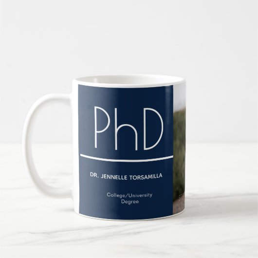 PhD-graad Blauw Wit Afstuderen Foto Keepomwille Koffiemok (Links)