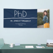 PhD graad Blauw Wit Afstuderen Foto's vieren Spandoek (Beurs)