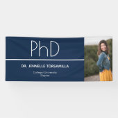 PhD graad Blauw Wit Afstuderen Foto's vieren Spandoek (Horizontaal)