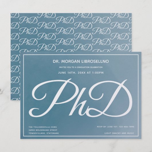 PhD-graad Blue Graduation Party Kaart (Voorkant / Achterkant)