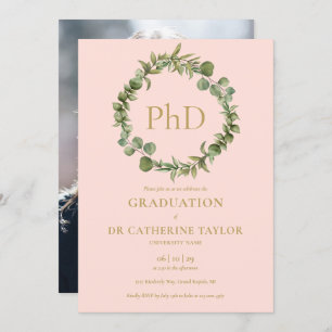 PhD-graad Blush Pink Garland Foto Afstuderen Kaart