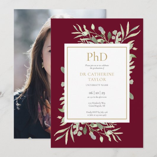 PhD-graad bordeauxgroen foto afstuderen Kaart (Voorkant / Achterkant)