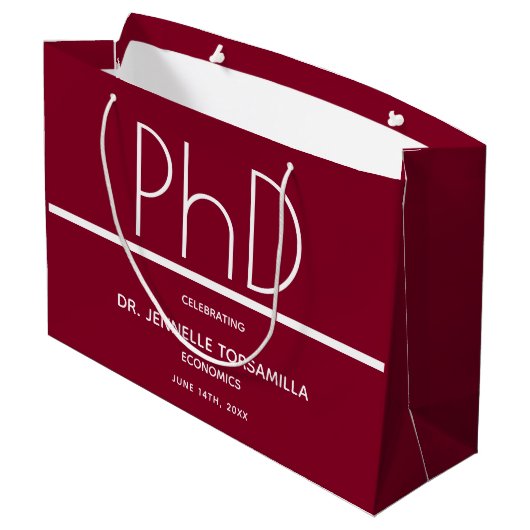 PhD-graad Burgundy Graduation Party Groot Cadeauzakje (Achterkant Gekanteld)