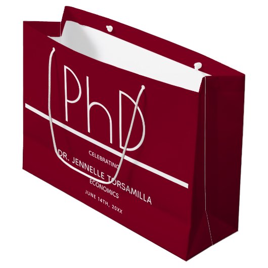 PhD-graad Burgundy Graduation Party Groot Cadeauzakje (Voorkant Gekanteld)