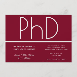 PhD-graad Burgundy White Graduation Party Kaart