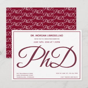 PhD-graad Burgundy White Graduation Party Kaart