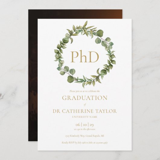 PhD-graad Elegant Garland Fotogradatie Partij Kaart (Voorkant / Achterkant)