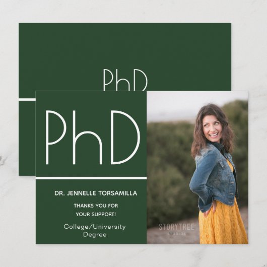 PhD graad Foto Aankondiging Groen Wit (Voorkant / Achterkant)