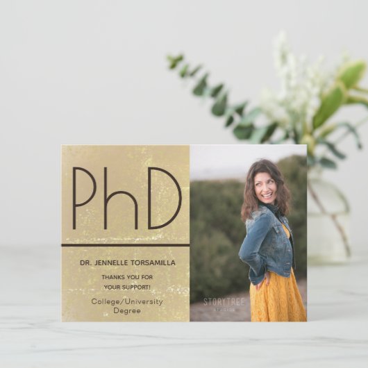 PhD graad Gold Brown Afstuderen Aankondiging (Staand voorkant)