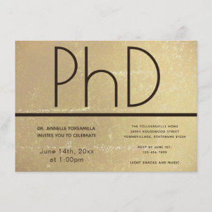 PhD graad Gold Brown Graduation Party Invitation Kaart