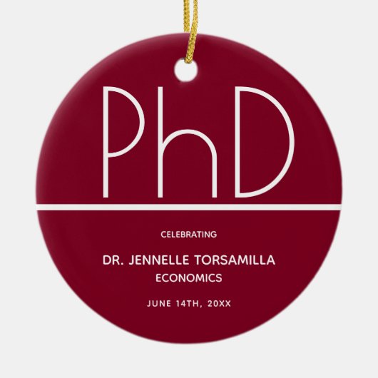PhD-graad Graduation Party Burgundy Keepomwille Keramisch Ornament (Voorkant)