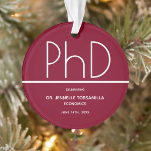 PhD-graad Graduation Party Burgundy Keepomwille Ornament
