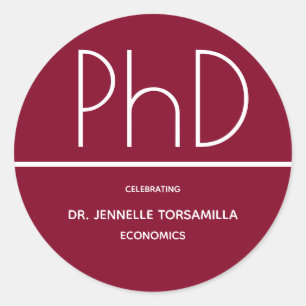 PhD-graad Graduation Party Burgundy Ronde Sticker