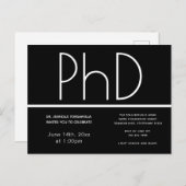 PhD-graad Graduation Party Invitation Black Briefkaart (Voorkant / Achterkant)