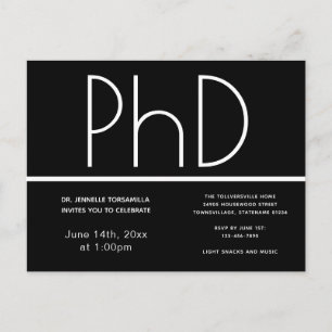 PhD-graad Graduation Party Invitation Black Briefkaart