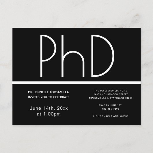 PhD-graad Graduation Party Invitation Black Briefkaart (Voorkant)