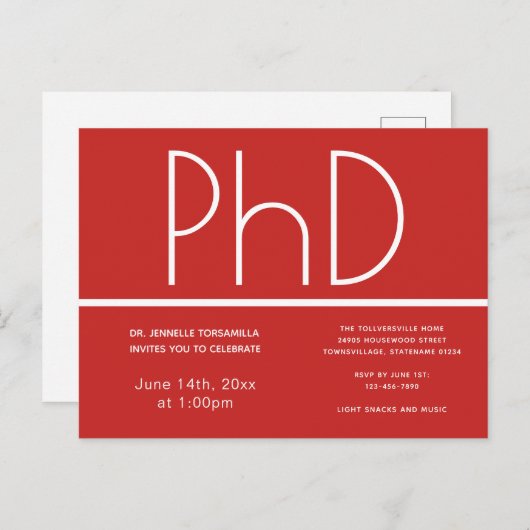 PhD graad Graduation Party Invitation Briefkaart (Voorkant / Achterkant)