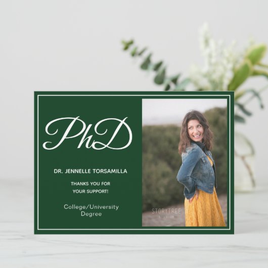 PhD-graad Green Photo Script Aankondiging (Staand voorkant)