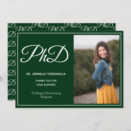 PhD-graad Green Photo Script Aankondiging (Voorkant / Achterkant)
