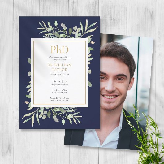 PhD-graad groen Navy-blauw foto afstuderen Kaart