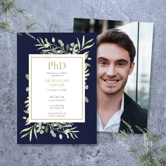 PhD-graad Navyblauw Groene Foto Afstuderen Kaart