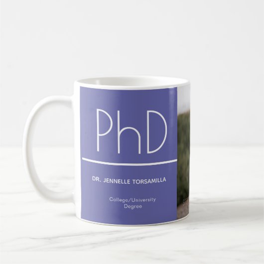 PhD graad Paars Wit Afstuderen Foto Keepomwille Koffiemok (Links)