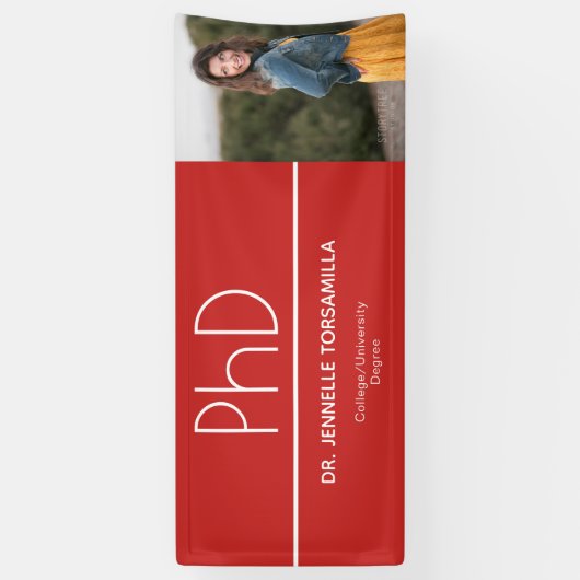 PhD graad Rood Wit Afstuderen Fotoherfst Spandoek (Verticaal)