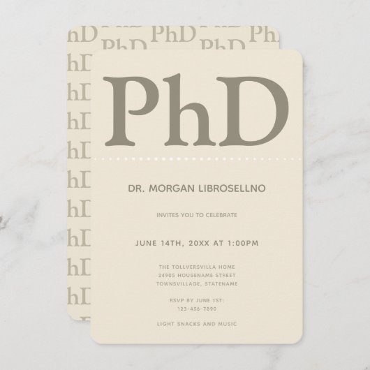 PhD graad Tan Khaki Afstudeerfeest Kaart (Voorkant / Achterkant)