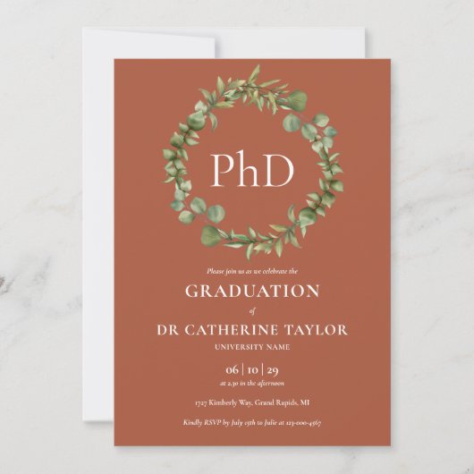 PhD-graad Terracotta Guirlande Afstuderen Kaart (Voorkant)
