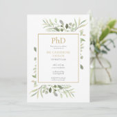 PhD-graad Waterverf Groene Bladeren Goud Afstudere Kaart (Staand voorkant)