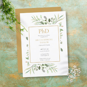 PhD-graad Waterverf Groene Bladeren Goud Afstudere Kaart