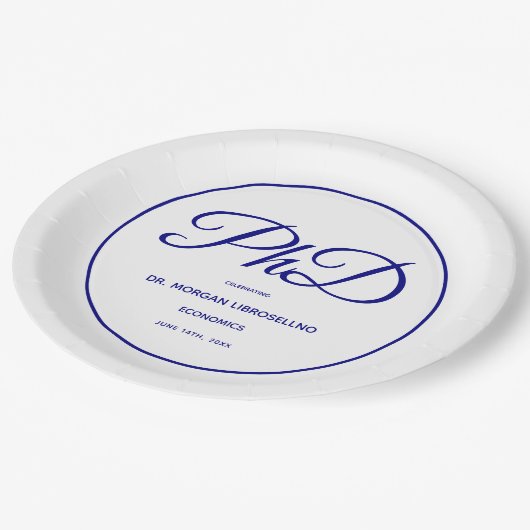 PhD graad White Blue Graduation Party Papieren Bordje (Gekanteld)