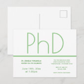 PhD-graad White Green Graduation Party Briefkaart (Voorkant / Achterkant)