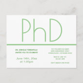 PhD-graad White Green Graduation Party Briefkaart (Voorkant)