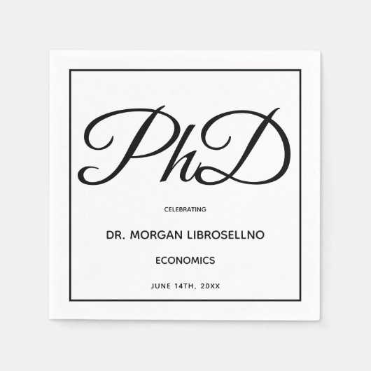 PhD graad Wit Zwart Graduation Party Servet (Voorkant)