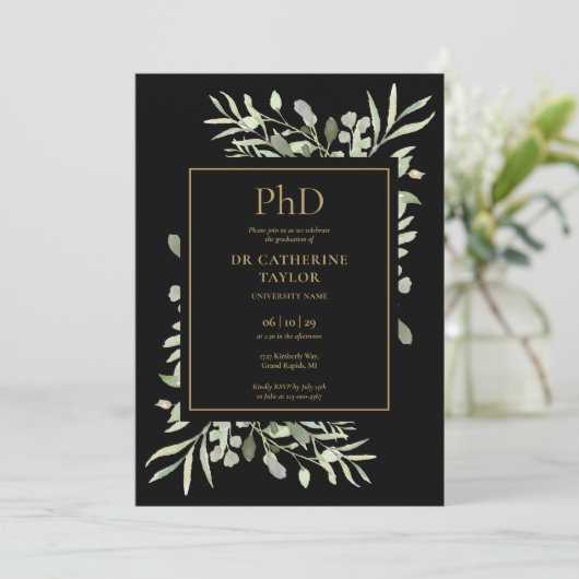 PhD-graad zwart en goud blad foto afstuderen Kaart (Staand voorkant)