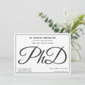 PhD graad Zwart Wit Afstudeerfeest Kaart (Staand voorkant)