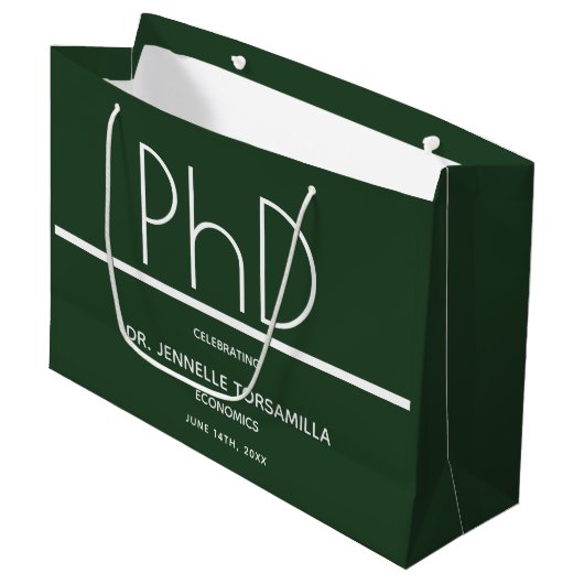 PhD graads Groene Graduation Party Large Gift Bag Groot Cadeauzakje (Voorkant Gekanteld)