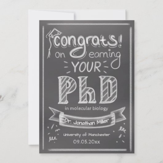 PhD graduation greeting card chalkboard university Bedankkaart (Voorkant)