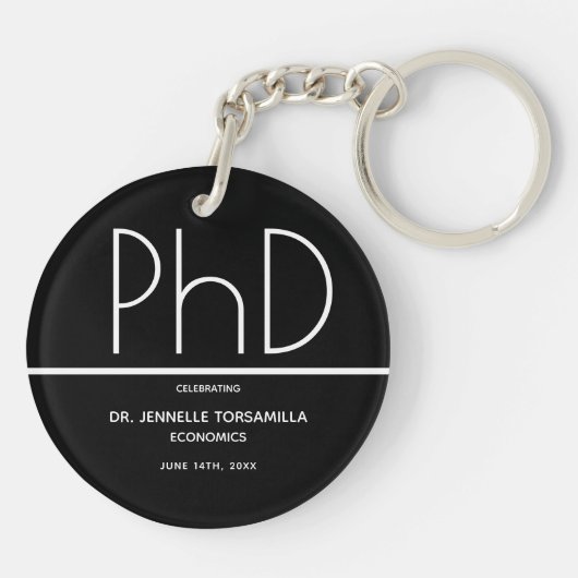 PhD Graduation Party zwarte Sleutelhanger (Achterkant)
