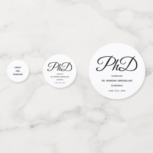 PhD Grote Job Naam Wit Zwart Afstuderen Confetti (Voorkanten)