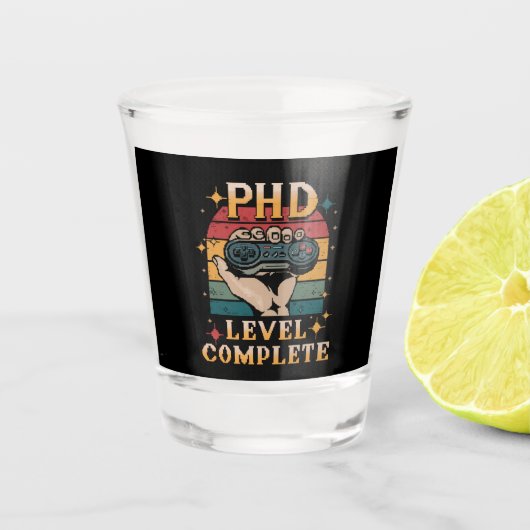 PhD-niveau Complete Afstuderen Doctorate Gaming Shot Glas (Voorkant)