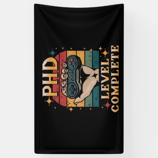 PhD-niveau Complete Afstuderen Doctorate Gaming Spandoek (Verticaal)